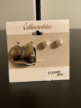 Gold-Tone Hoop and Pearl Stud Earring Duo